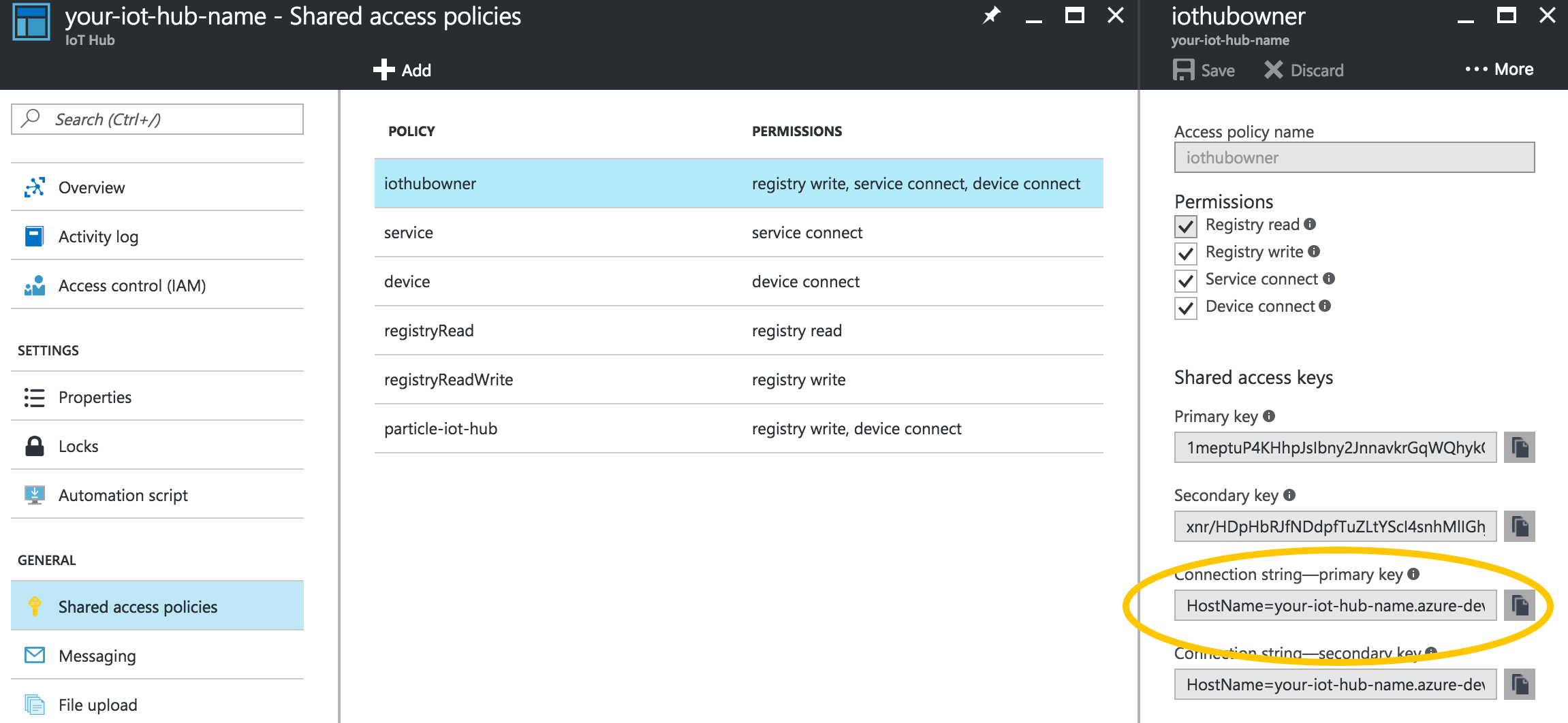 Particle + Azure IoT Hub connection string