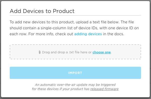 Import devices modal