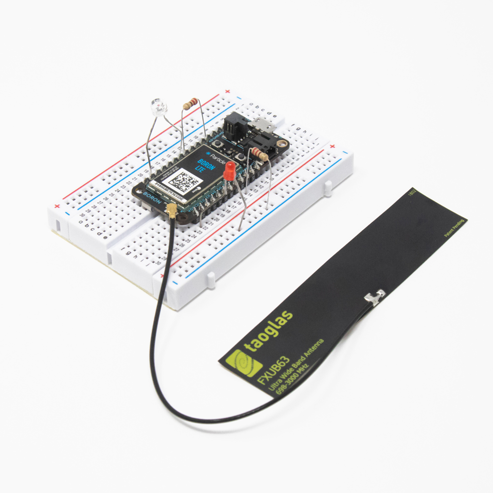 Image of the Boron in a breadboard