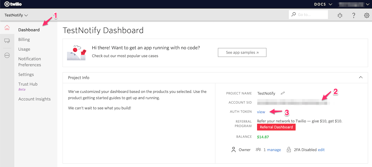 Twilio Dashboard