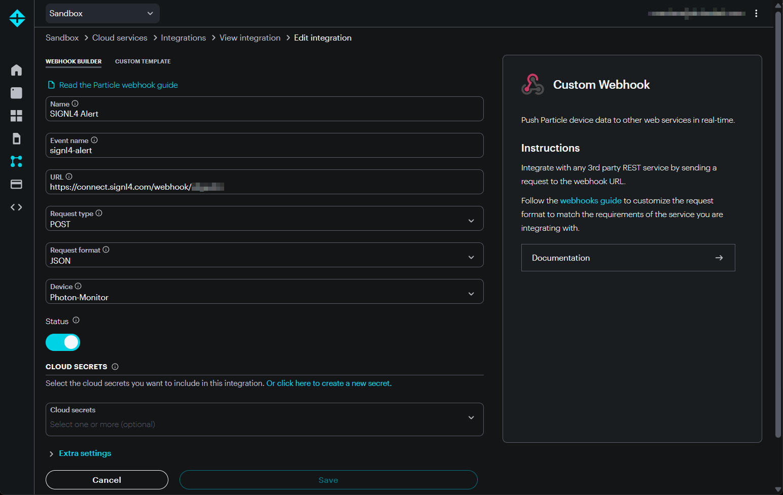 Particle Webhook 1