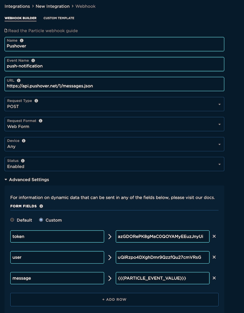 Webhook settings