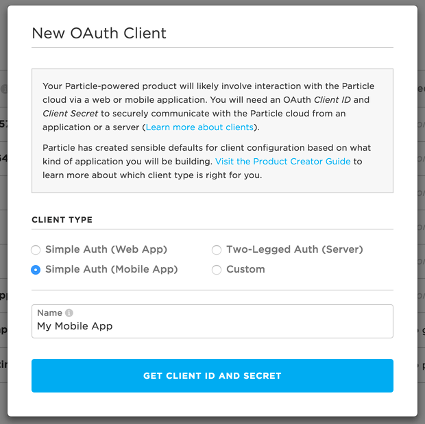 Create Mobile OAuth Client