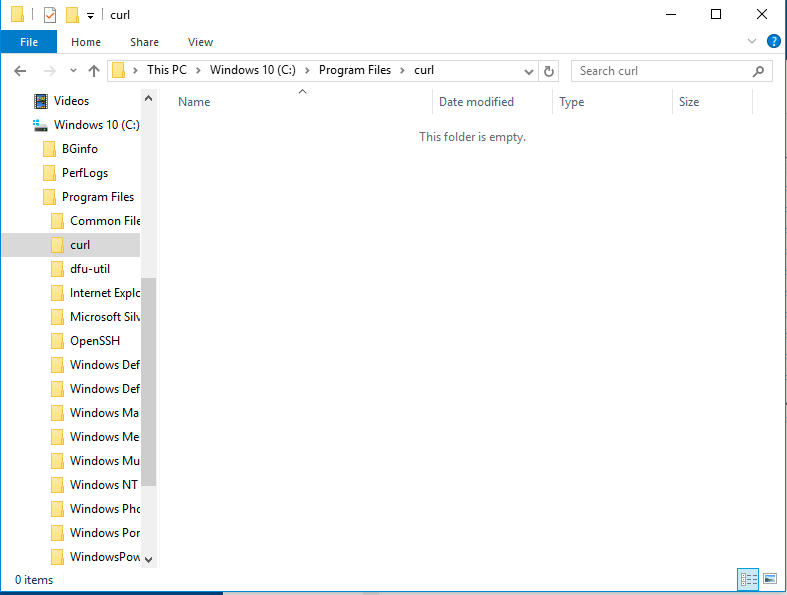 Create curl directory in program files