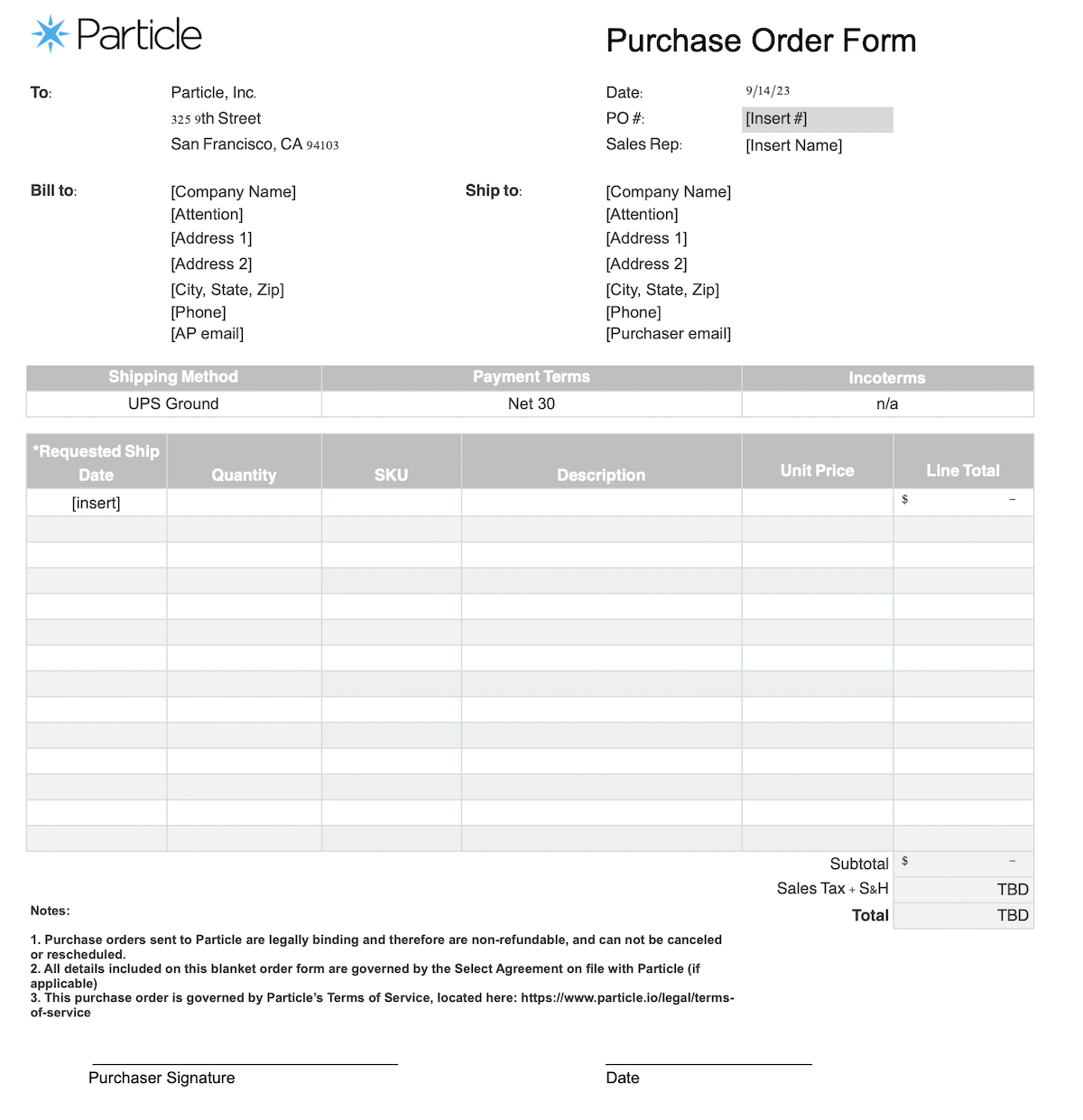 Example purchase order