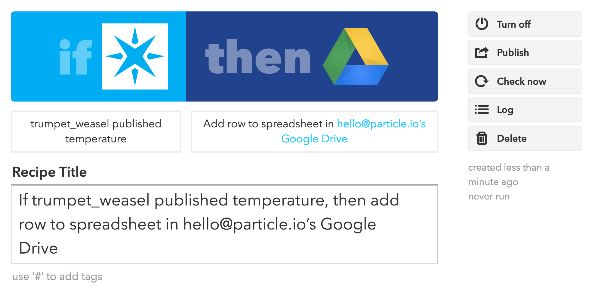 IFTTT settings page