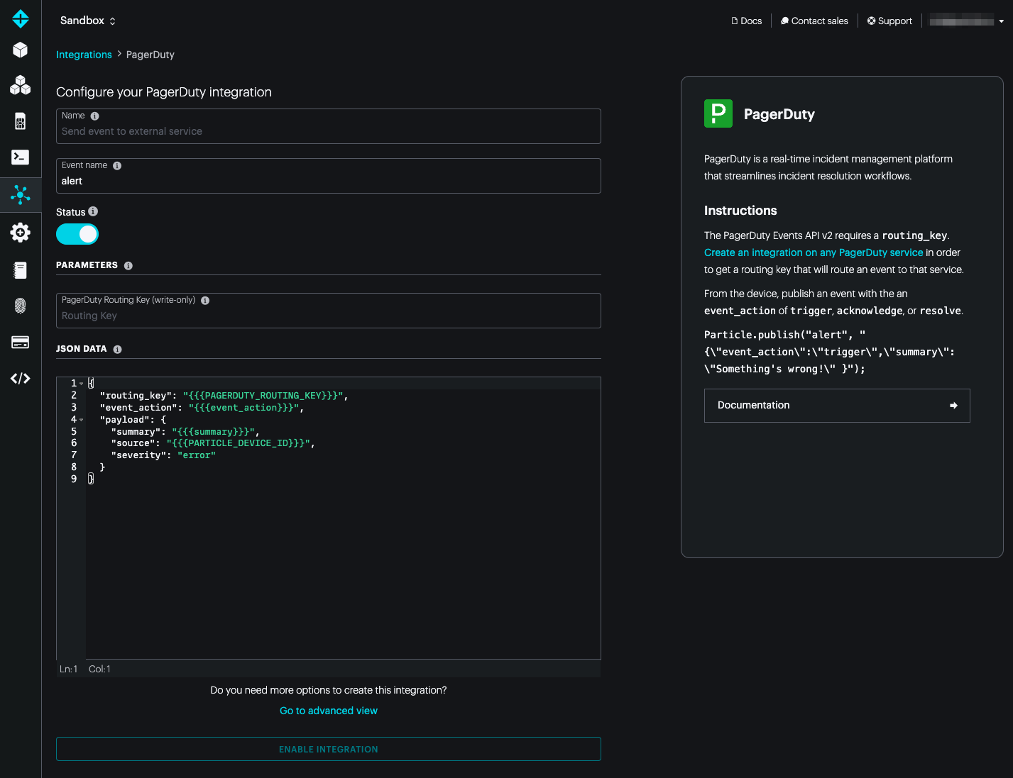 Integrations options PagerDuty