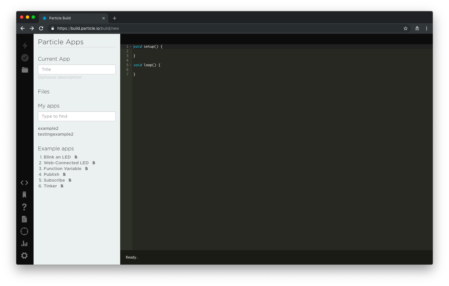 Image of the Web IDE with example code